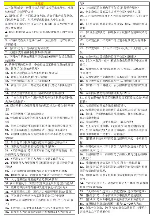 企业人力资源管理师三级复习资料