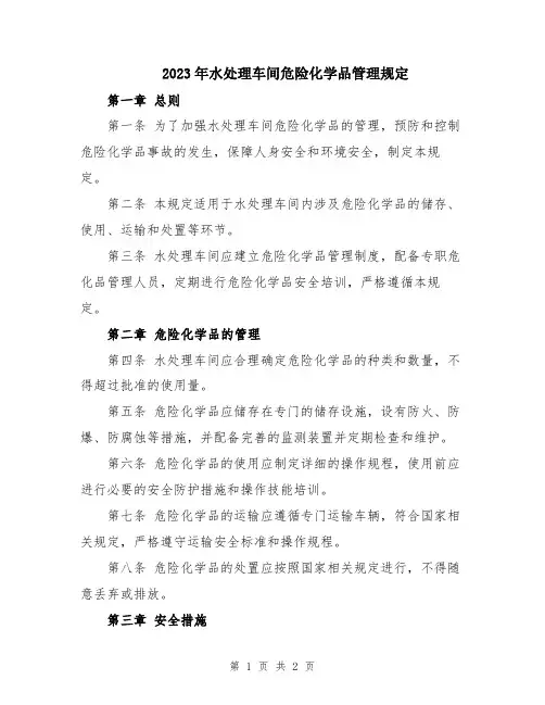 2023年水处理车间危险化学品管理规定
