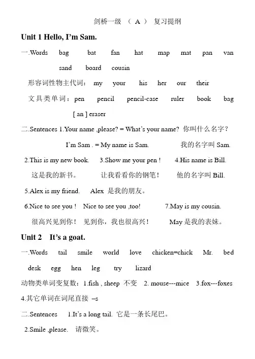 剑桥一级A复习提纲d