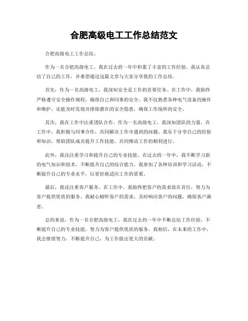 合肥高级电工工作总结范文