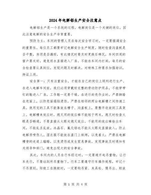 2024年电解铝生产安全注意点（2篇）