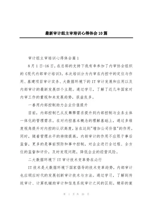 最新审计组主审培训心得体会10篇