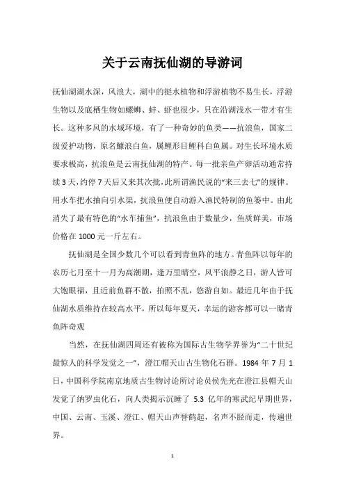 关于云南抚仙湖的导游词