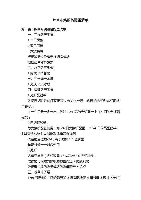 综合布线设备配置清单