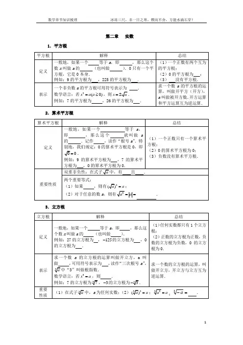 八年级上册期末章节复习第二章实数