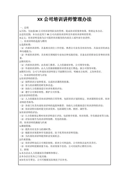 XX公司培训讲师管理办法
