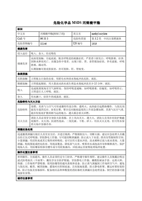 危险化学品MSDS丙烯酸甲酯
