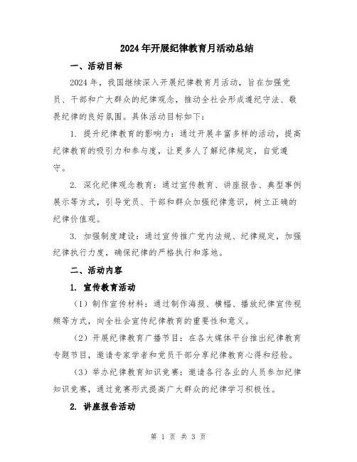 2024年开展纪律教育月活动总结