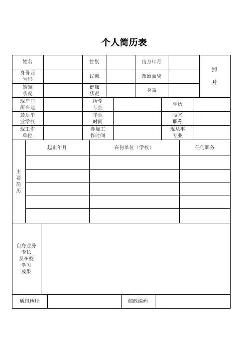 个人简历表格(免费通用版)