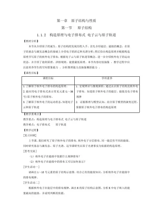 人教版高中化学选择性必修二教案：构造原理与电子排布式 电子云与原子轨