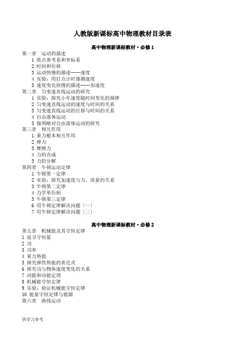 人教版高中物理教材目录表