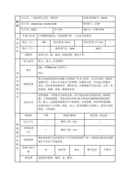 三氯化铝的理化性质及危险特性表