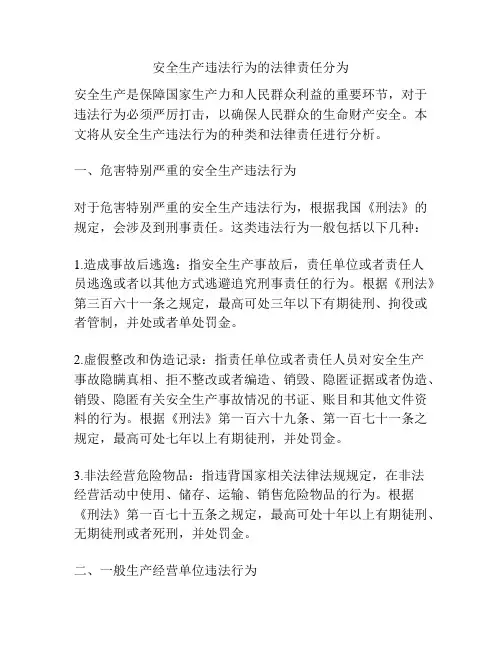 安全生产违法行为的法律责任分为