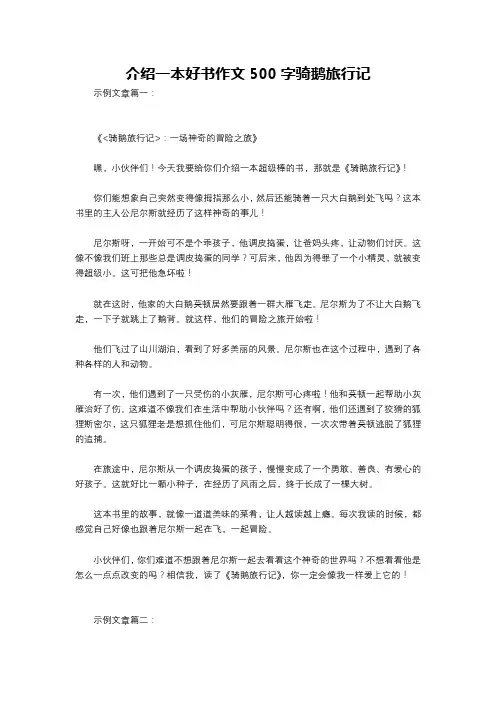 介绍一本好书作文500字骑鹅旅行记