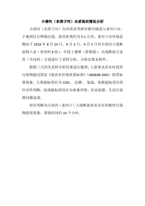 小清河(东排子河)水质现状情况分析