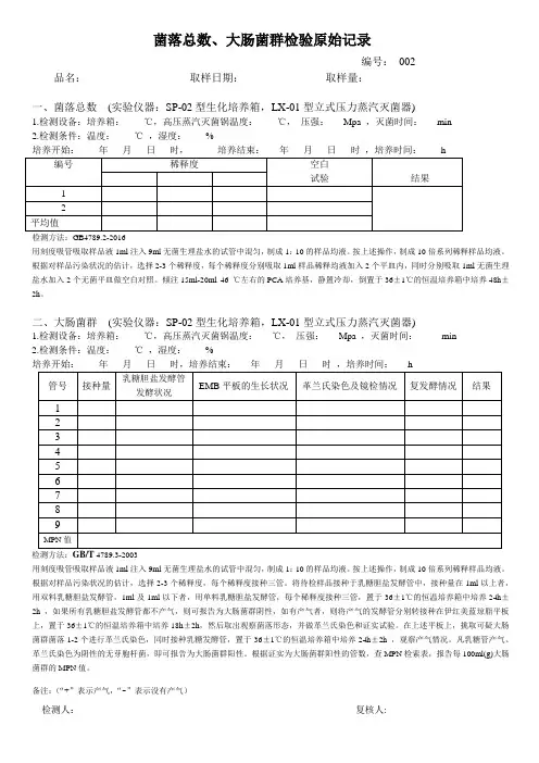 生产用水水质微生物检验原始记录