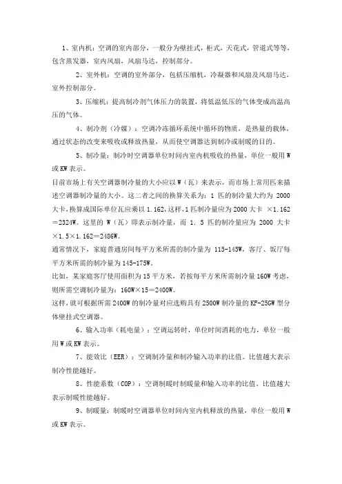 空调专有名词