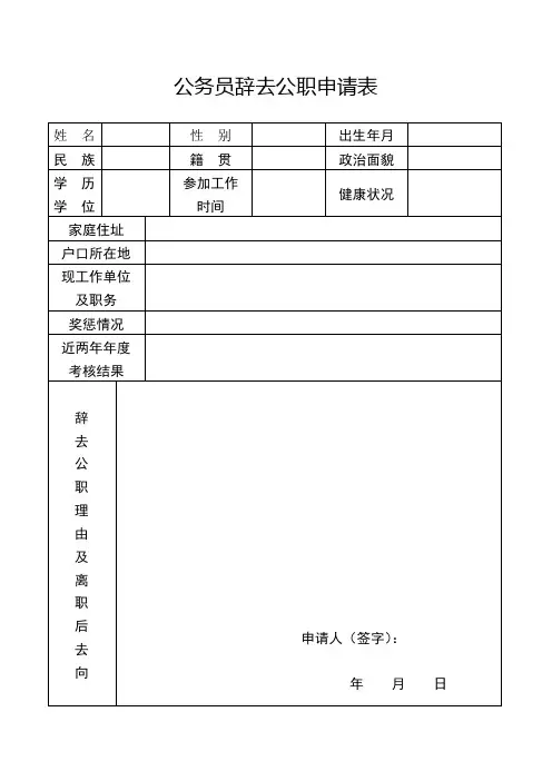 公务员辞去公职申请表