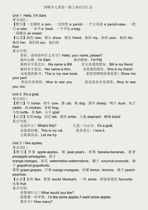 剑桥少儿英语知识点总结