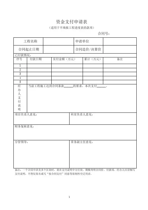 资金支付申请表