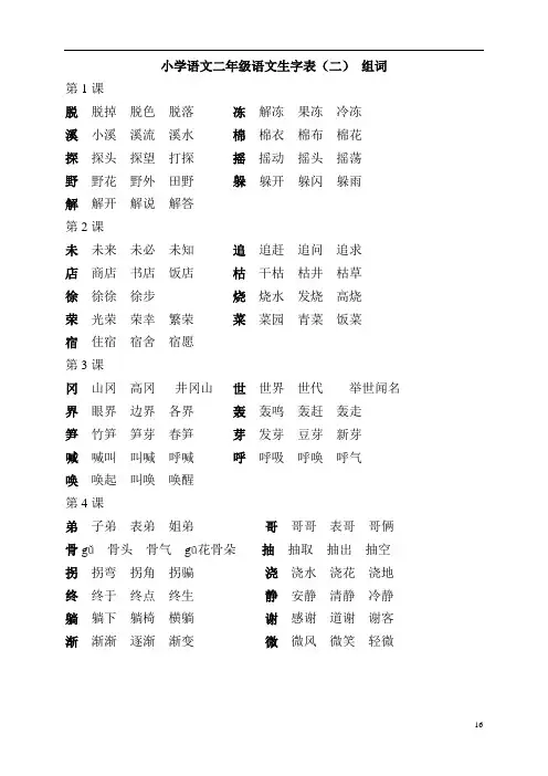 人教版第四册生字分单元组词及看拼音写汉字分解