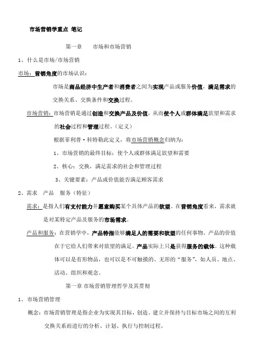 市场营销学重点笔记