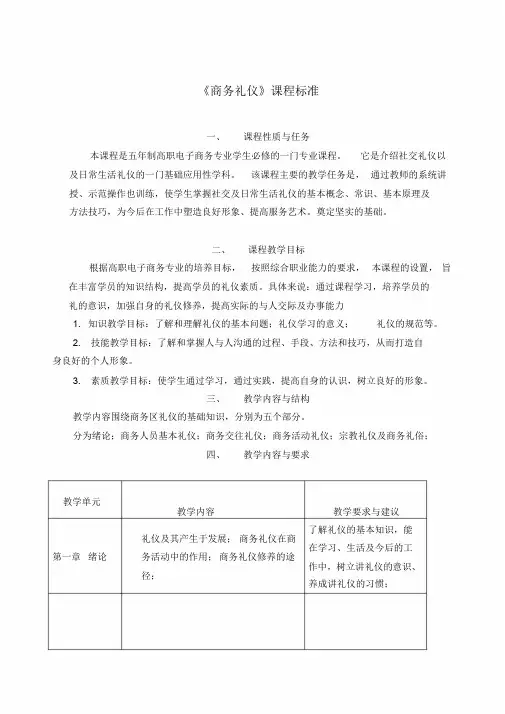 商务礼仪课程标准