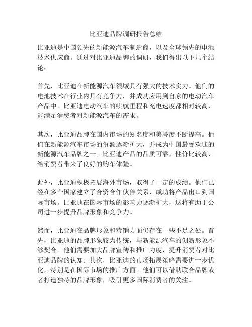 比亚迪品牌调研报告总结