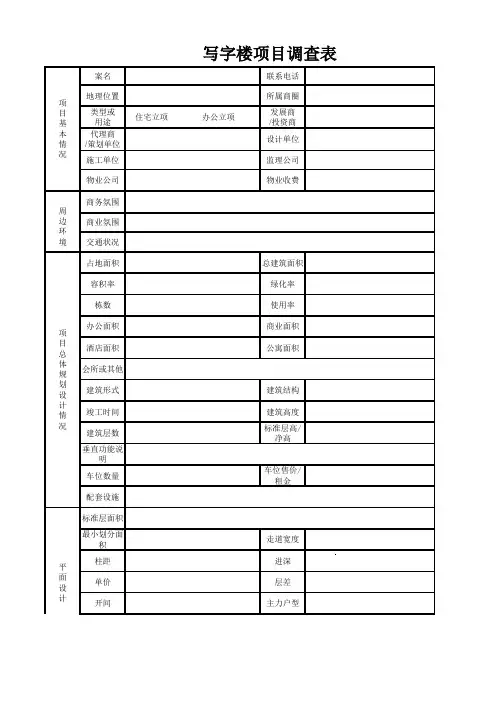 市场调研-表格模板-写字楼市调表格