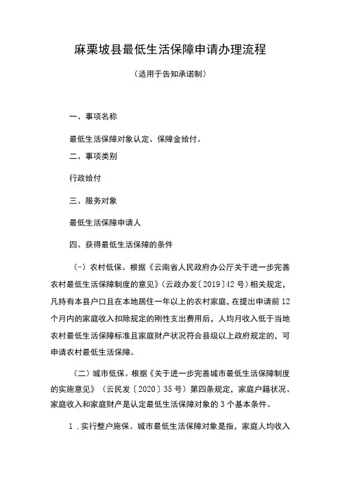 麻栗坡县最低生活保障申请办理流程