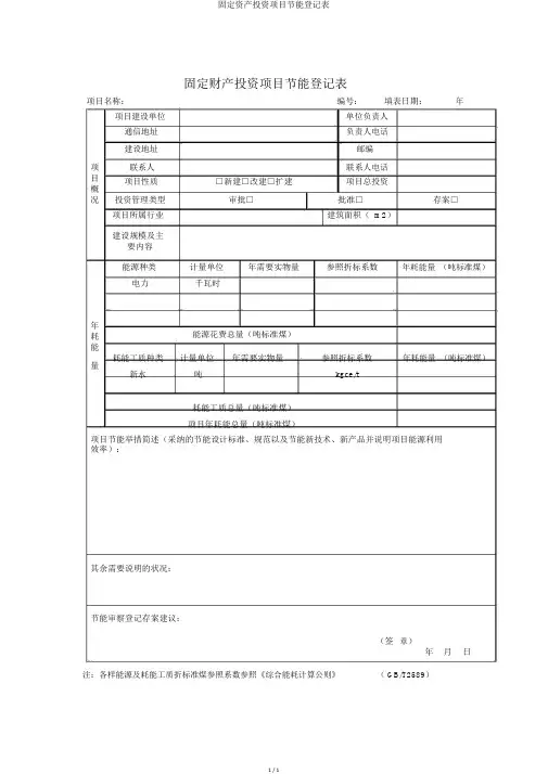 固定资产投资项目节能登记表