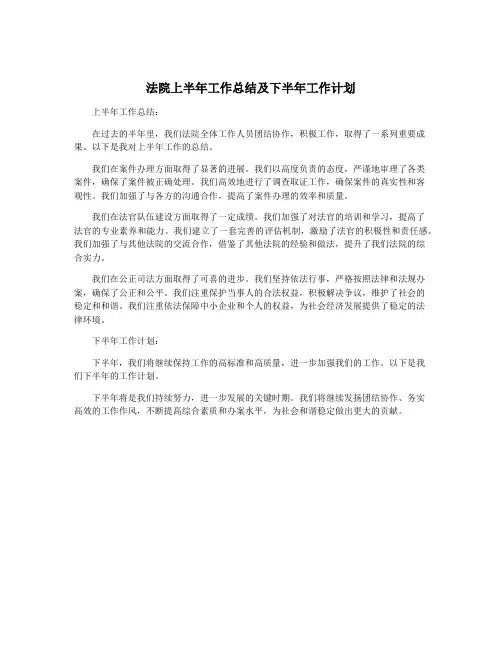 法院上半年工作总结及下半年工作计划