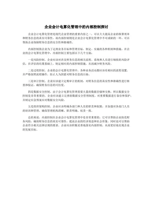 企业会计电算化管理中的内部控制探讨