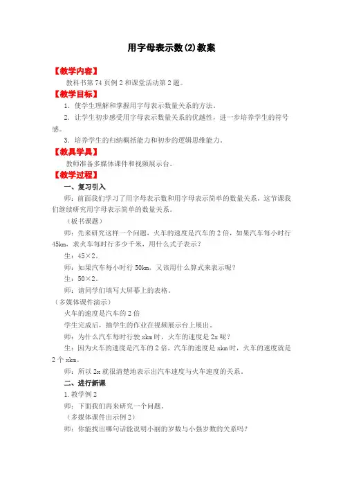 用字母表示数(2)教案