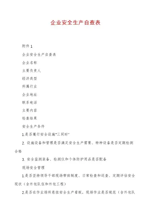 企业安全生产自查表