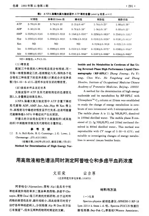 用高效液相色谱法同时测定阿普唑仑和多虑平血药浓度