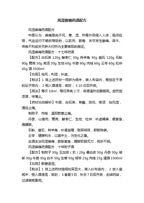 风湿痹痛药酒配方