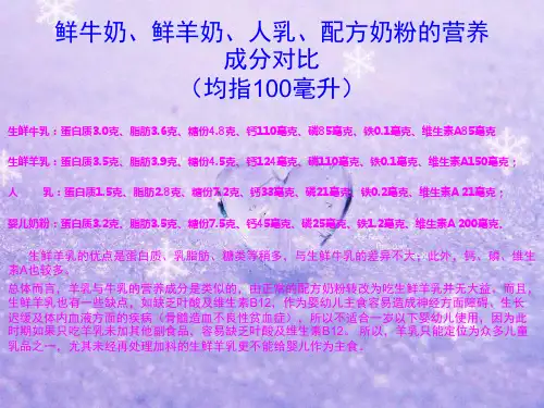 鲜牛奶、鲜羊奶、人乳、配方奶粉的营养成分对比