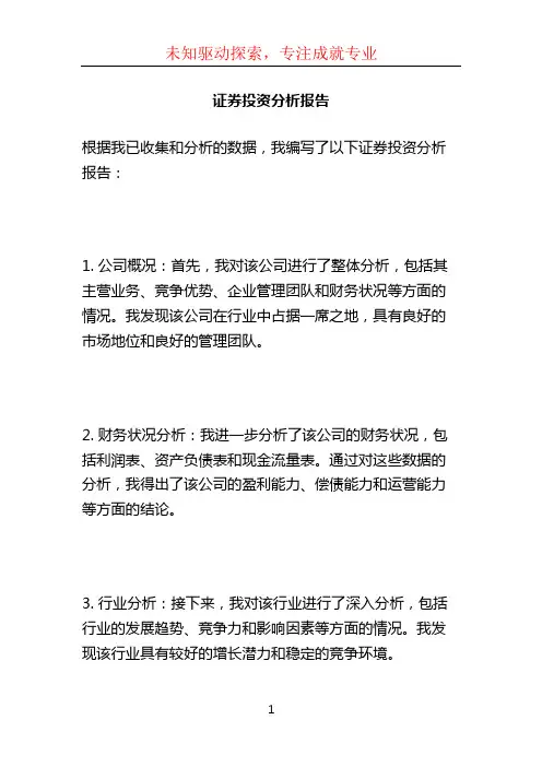 证券投资分析报告