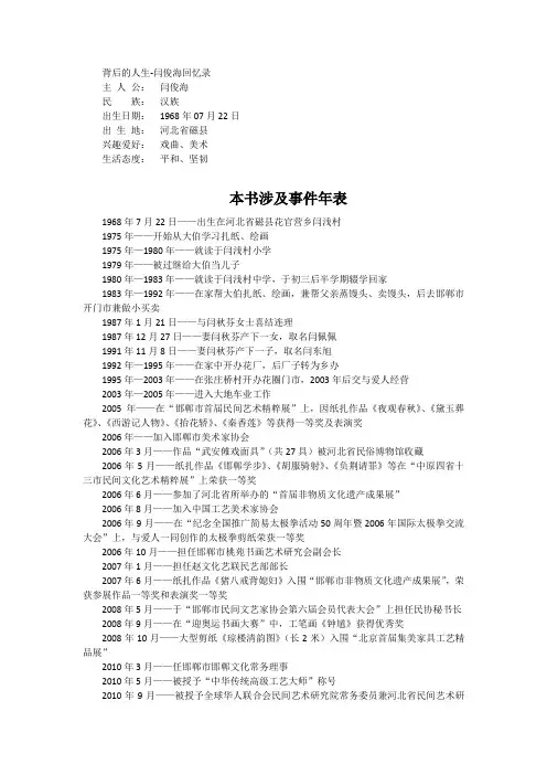 背后的人生-闫俊海回忆录