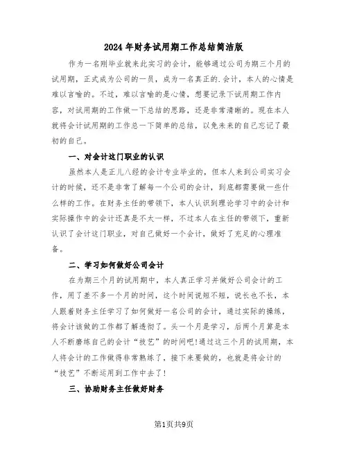 2024年财务试用期工作总结简洁版(5篇)