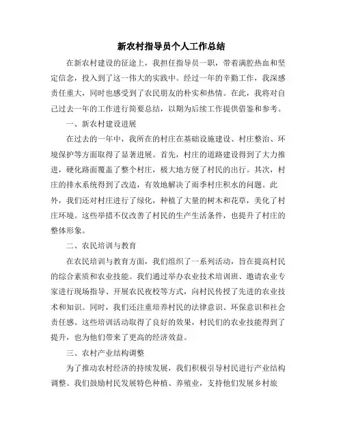 新农村指导员个人工作总结