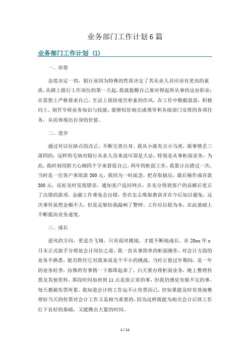 业务部门工作计划6篇