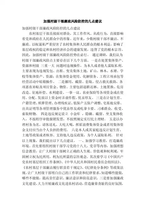 加强村级干部廉政风险防控的几点建议（精简篇）