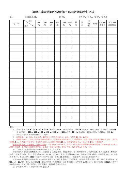 院第五届运动会报名表