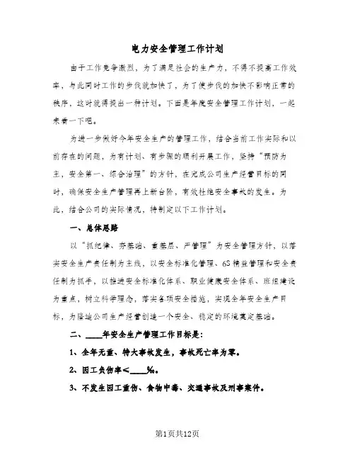 电力安全管理工作计划(4篇)