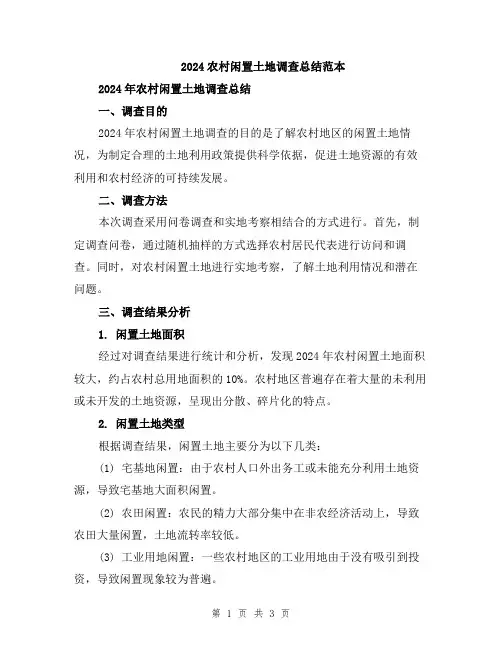 2024农村闲置土地调查总结范本