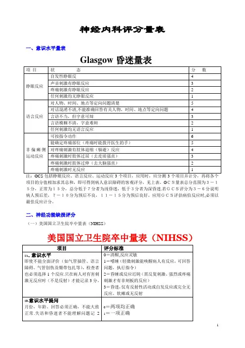 神经内科部分评分量表