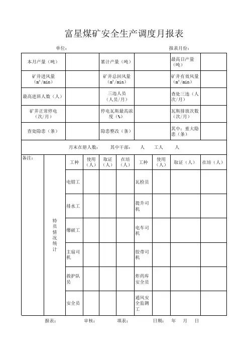 安全生产调度月报表