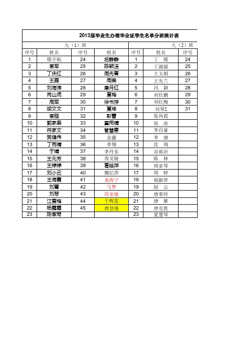 2013届办理毕业生学生名单统计表